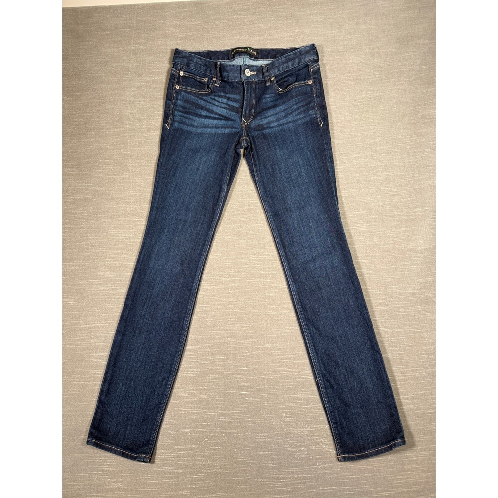 Express Stella Skinny Low Rise Jeans Dark Wash Denim Blue Womens Size 8L Long